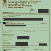 Advice of admission of a child to an institution and claim for additional child endowment